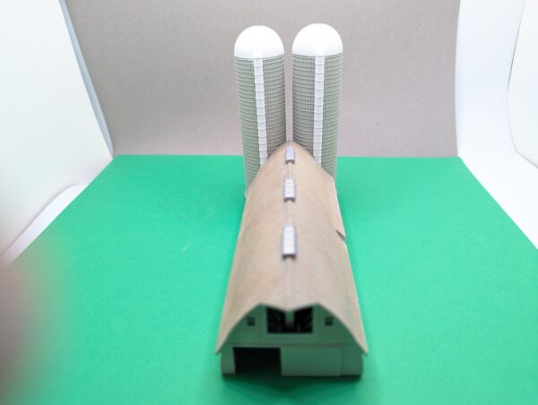 Gothic Style Large Cattle Barn with 2X Modern Stave Silo Cutout